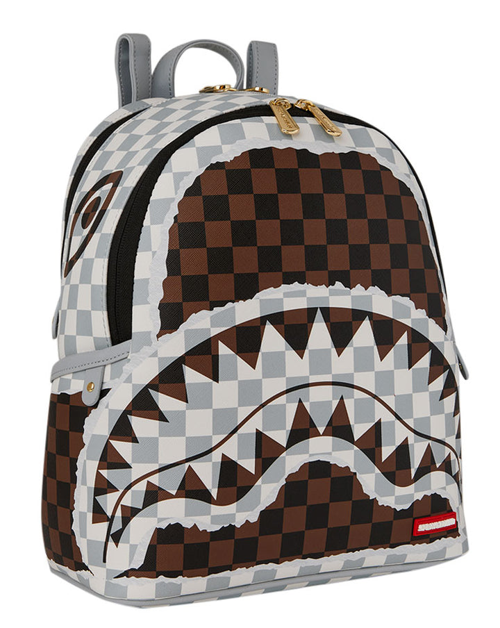 Sprayground Cream and Brown Tear Check Backpack