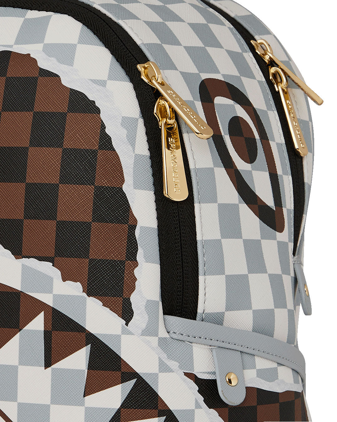 Sprayground Cream and Brown Tear Check Backpack