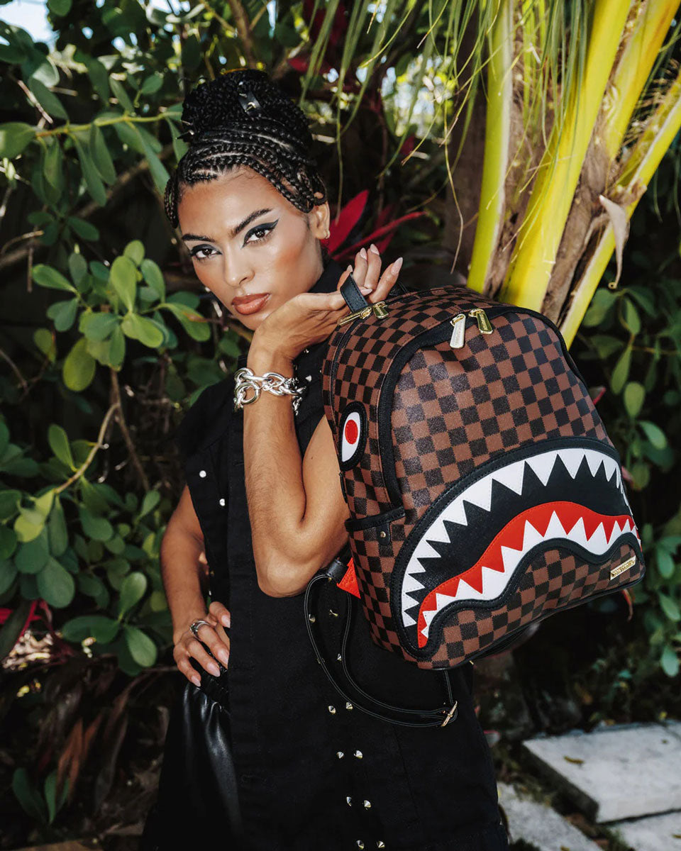 Sprayground Sawtooth Sharks In Paris Savage Brown Check Backpack