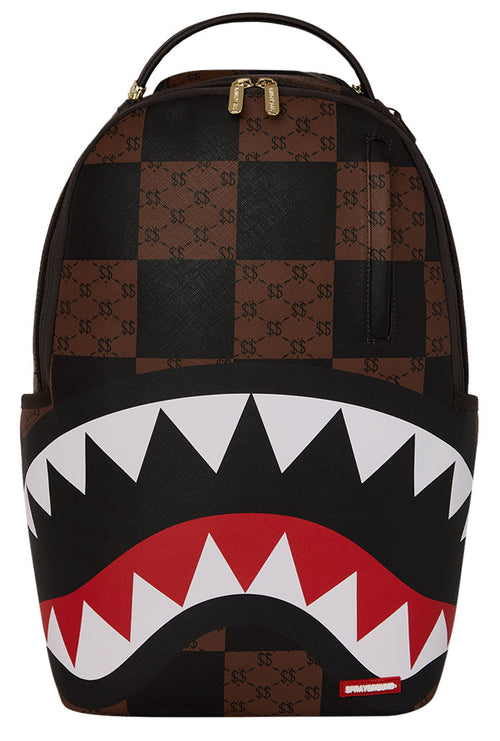 Sprayground That Big Check Shark Backpack In Brown Black