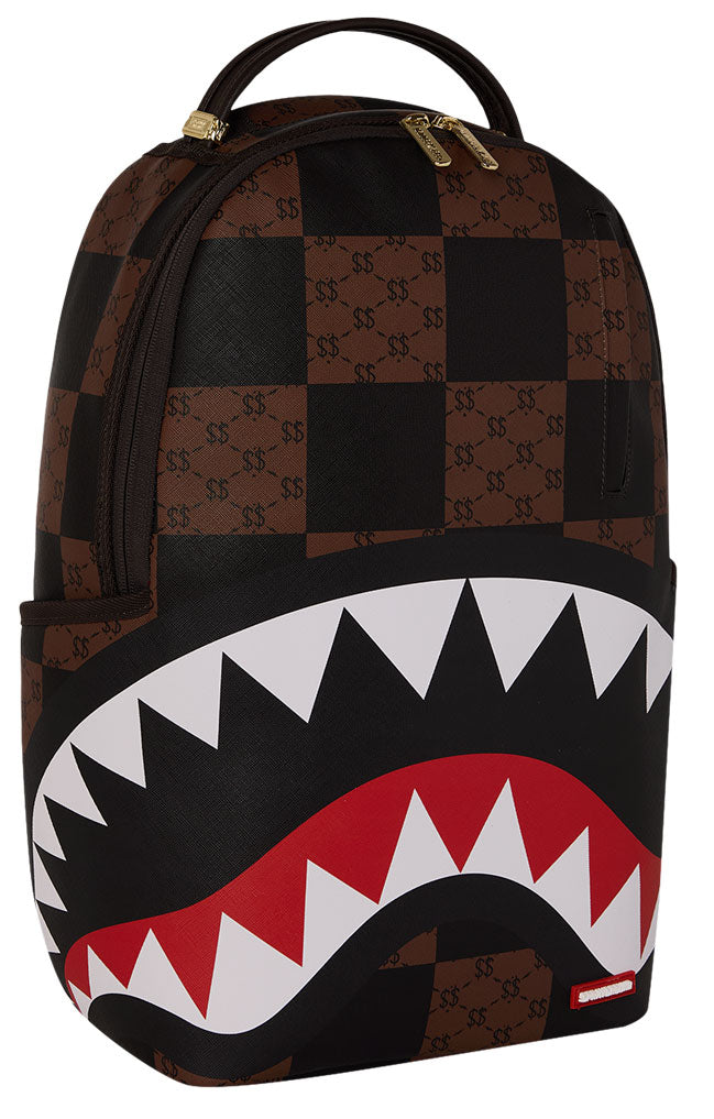 Sprayground That Big Check Shark In Brown Black Backpack