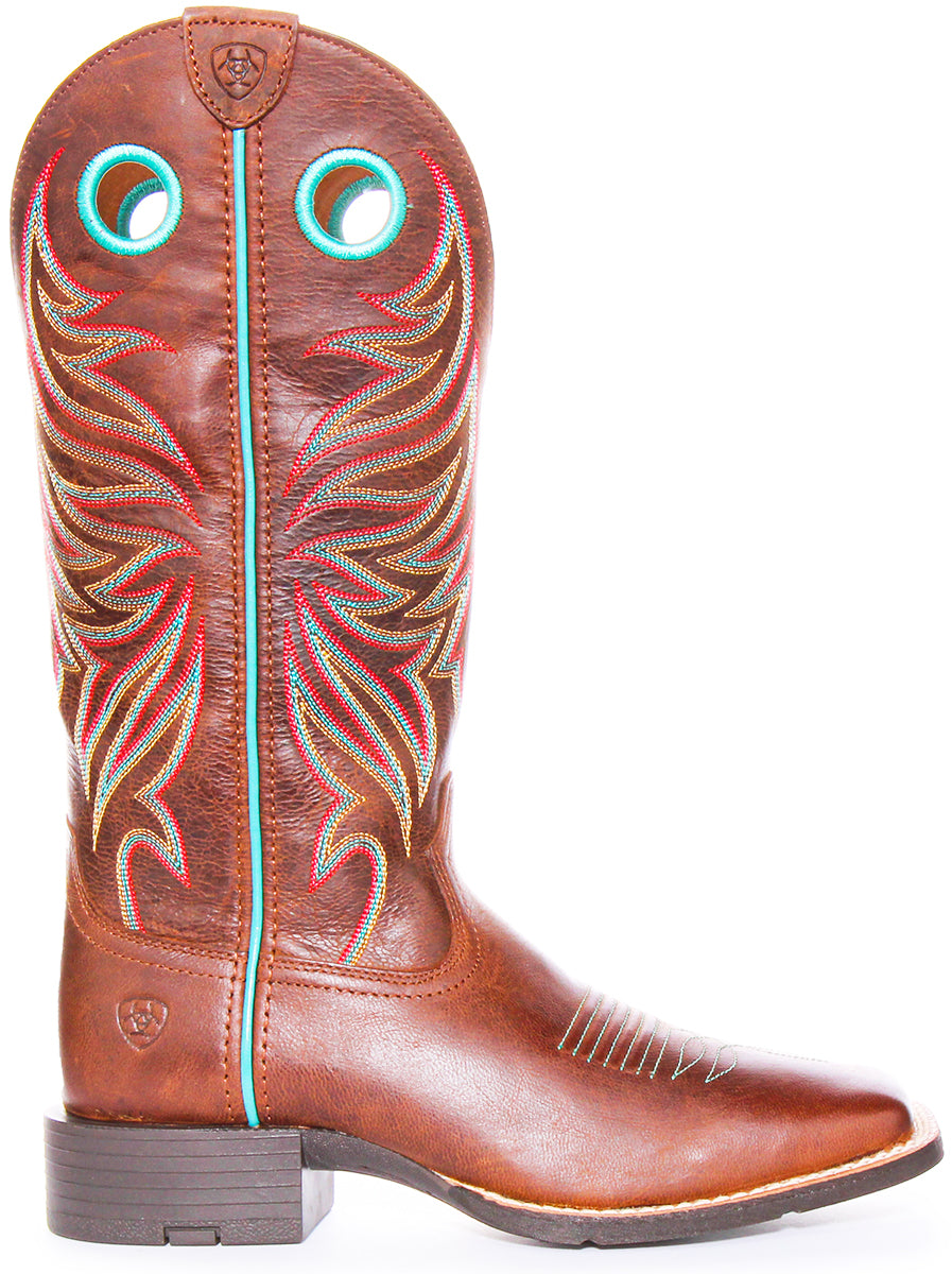 Ariat Stivali western da donna Round Up Ryder Pull Holes 4LR Tech in marrone e blu