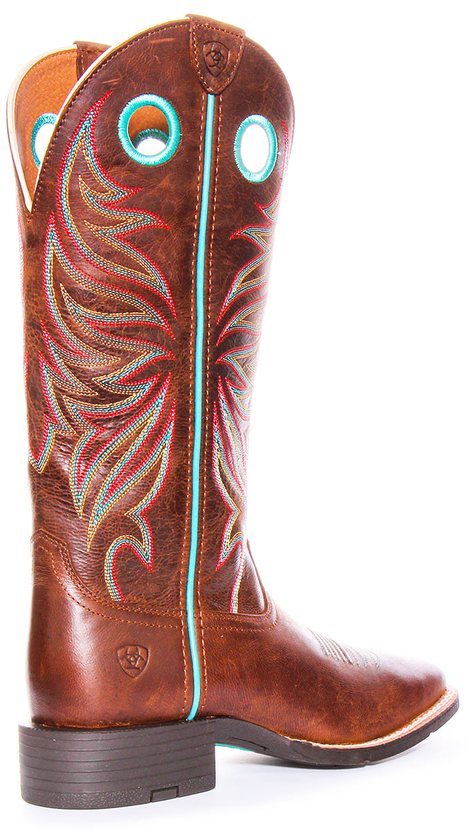 Ariat Stivali western da donna Round Up Ryder Pull Holes 4LR Tech in marrone e blu