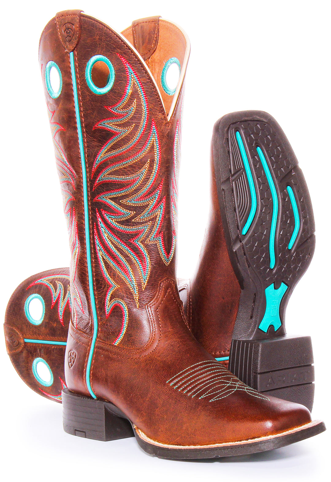 Ariat Stivali western da donna Round Up Ryder Pull Holes 4LR Tech in marrone e blu