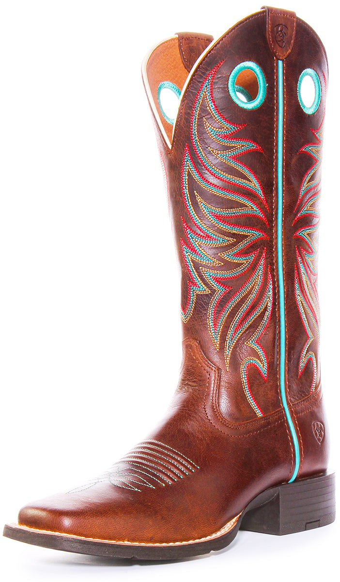 Ariat Stivali western da donna Round Up Ryder Pull Holes 4LR Tech in marrone e blu