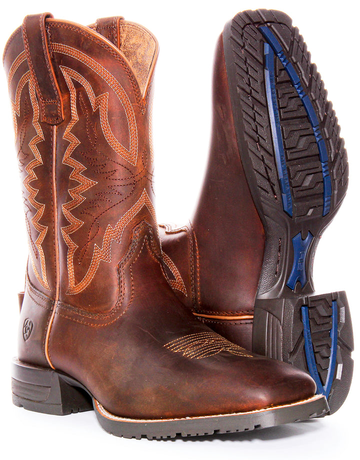 Ariat Hybrid Ranchwor X50 Cushion Durathred Western Stivali in Pelle da Uomo Marrone Blu