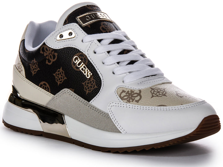 Guess Moxea10 Pfingstrosen Logo Fersenplatten Damen Kunstleder Trainer In Braun Multi