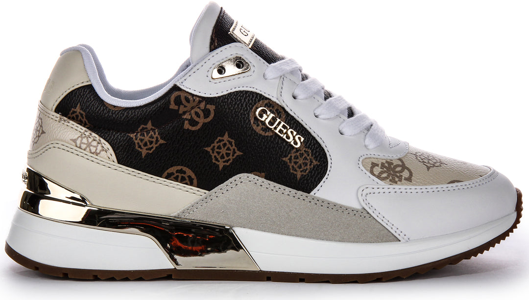 Guess Moxea10 Pfingstrosen Logo Fersenplatten Damen Kunstleder Trainer In Braun Multi