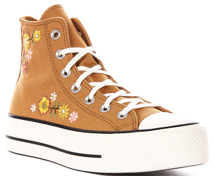 Converse Chuck Taylor All Star Lift A17614C In Brown Embroidered Flowers