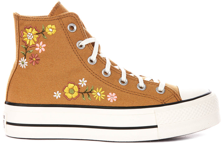 Converse Chuck Taylor All Star Lift A17614C In Brown Embroidered Flowers