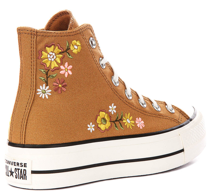 Converse Chuck Taylor All Star Lift A17614C In Brown Embroidered Flowers