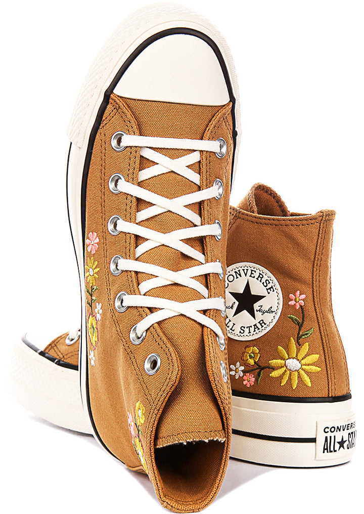 Converse Chuck Taylor All Star Lift A17614C In Brown Embroidered Flowers