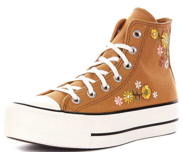 Converse Chuck Taylor All Star Lift A17614C In Brown Embroidered Flowers