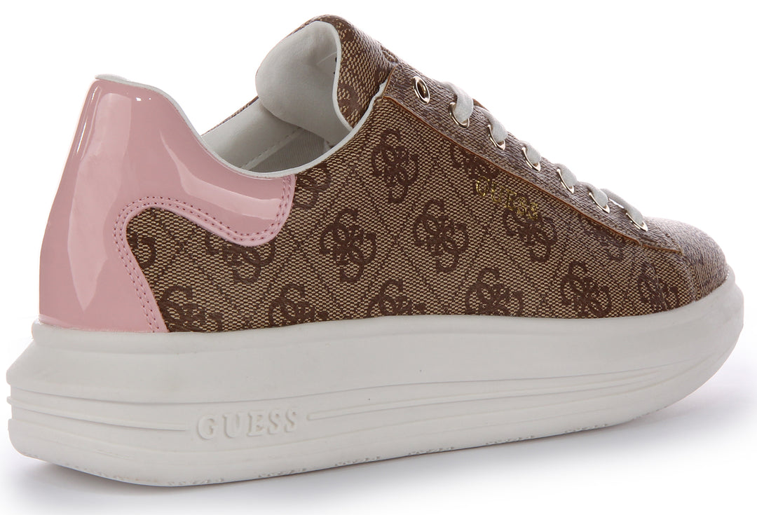 GUESS FL8VIBFAL12 Baskets en Similicuir pour Femmes en Marron Rose 