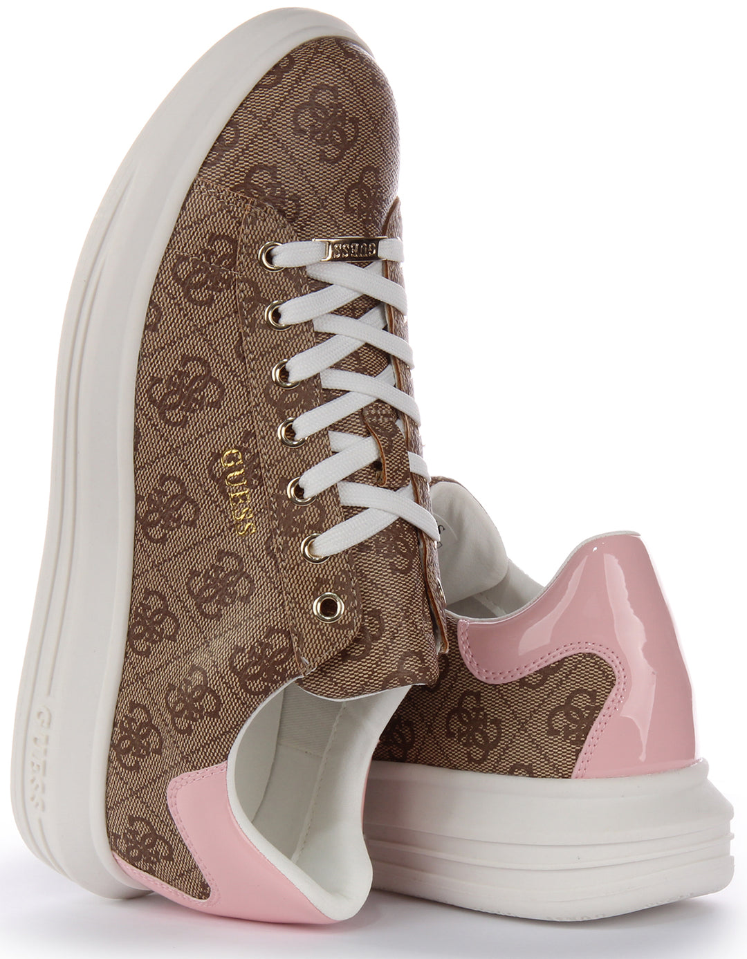 GUESS FL8VIBFAL12 Baskets en Similicuir pour Femmes en Marron Rose 