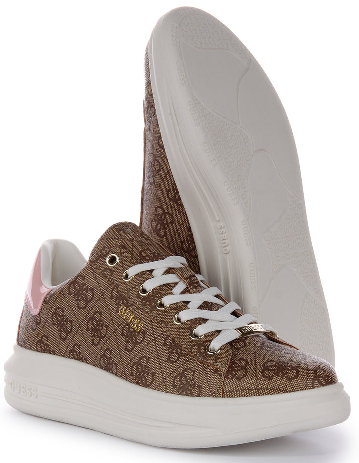 Guess Vibo 4G Trainers In Brown Pink For Women