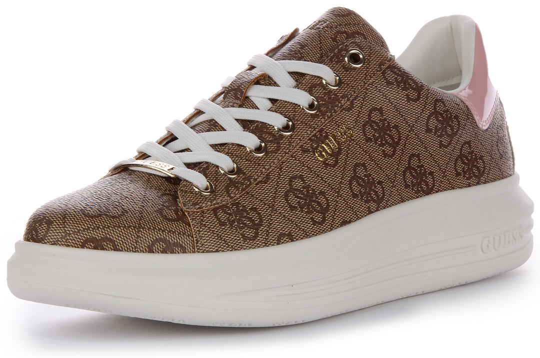 Guess Vibo 4G Trainers In Brown Pink For Women