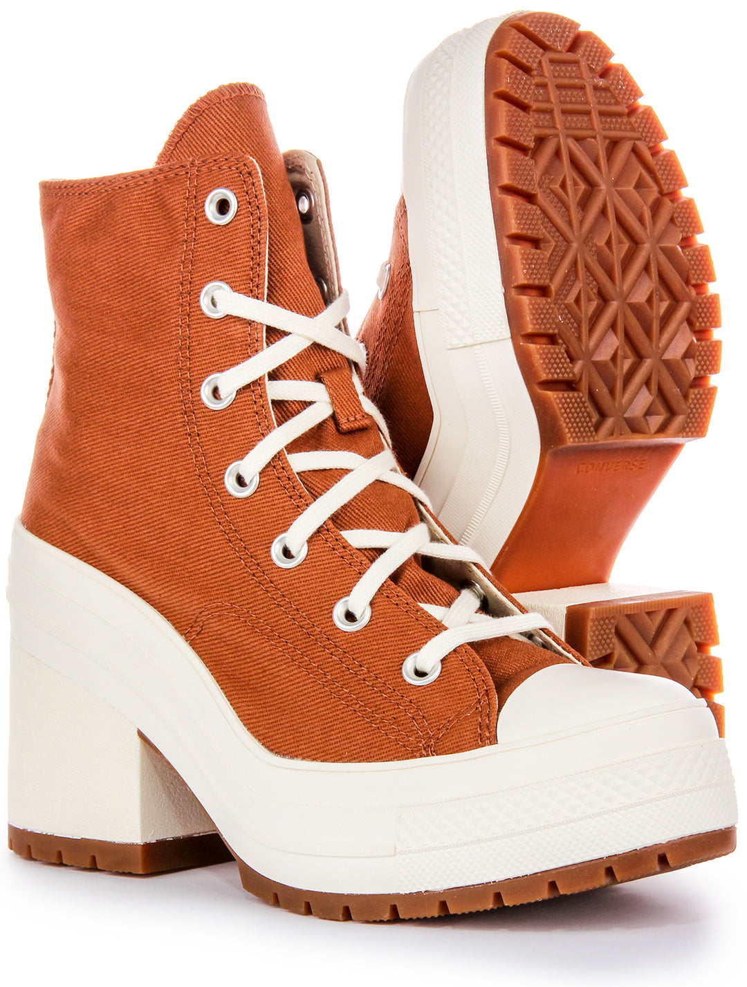 Stivali con tacco alto Converse Chuck 70 Delux da donna in marrone e beige