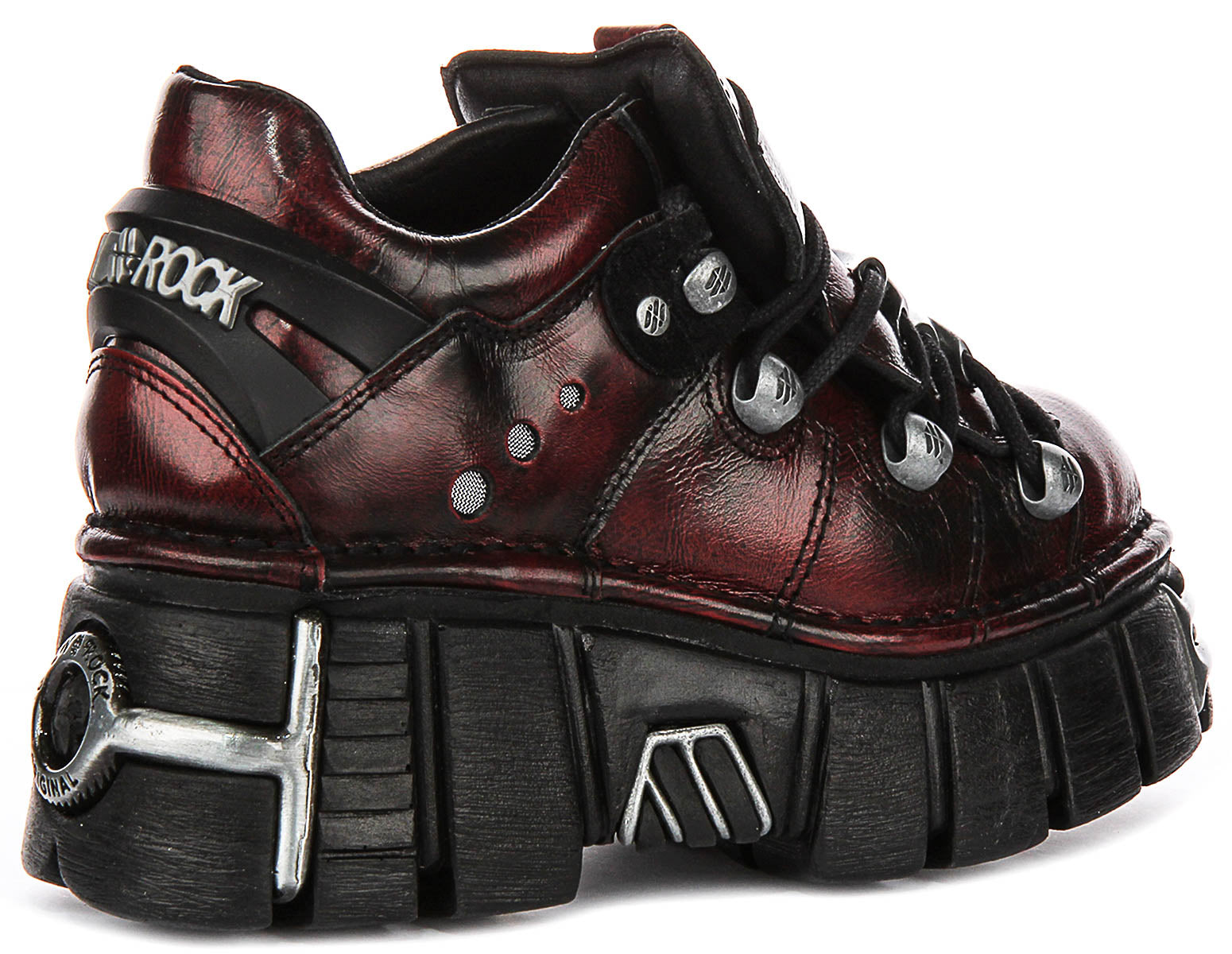 New Rock 120 Tower In Burgundy Rub Leather | Platform Boots