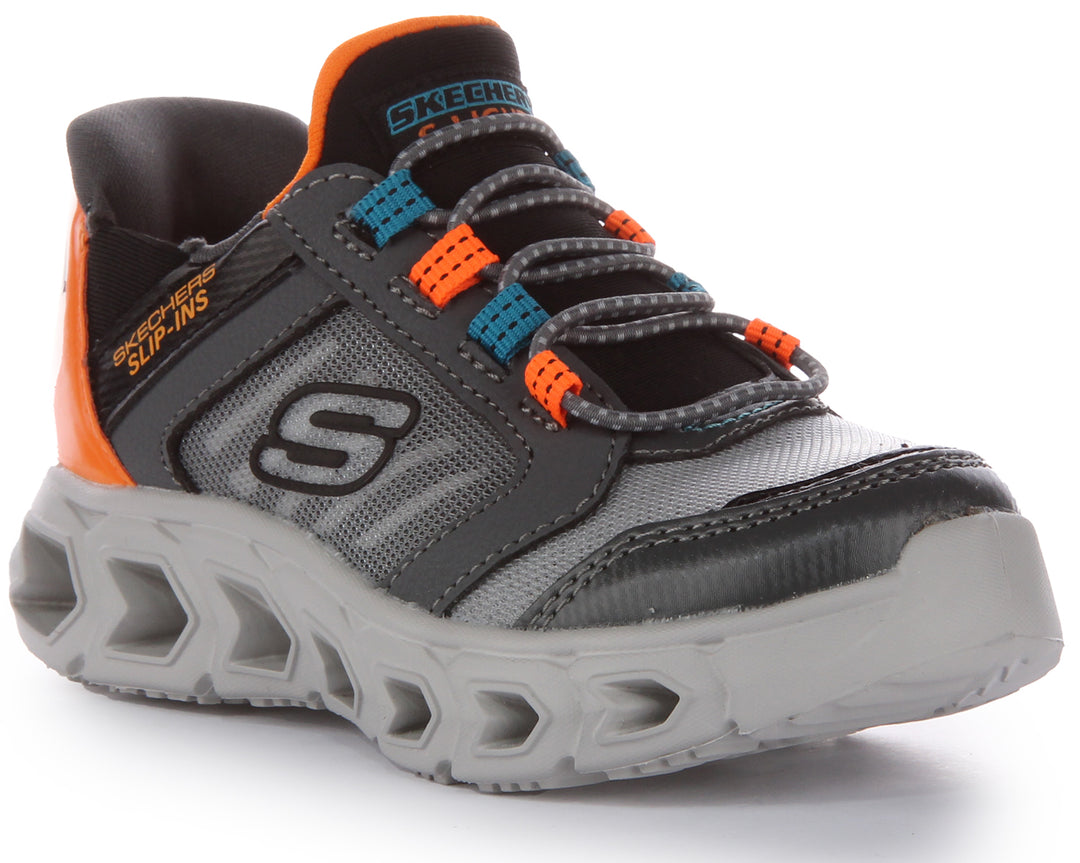 Skechers Hands Free SlipIns HypnoFlash 2.0Odelux Scarpe da ginnastica illuminate in rete per bambini in carbone