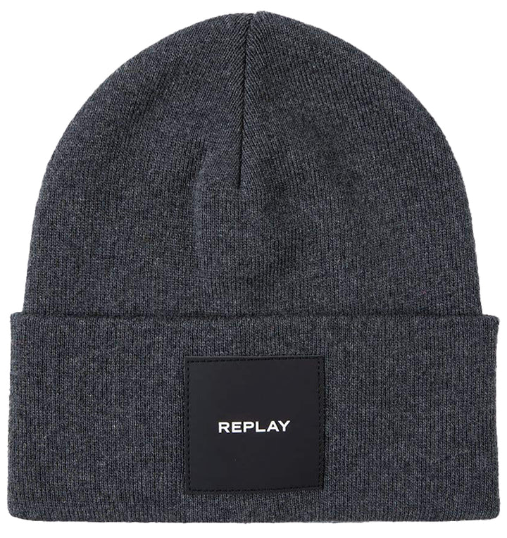 Replay P Beanie In Charcoal Black