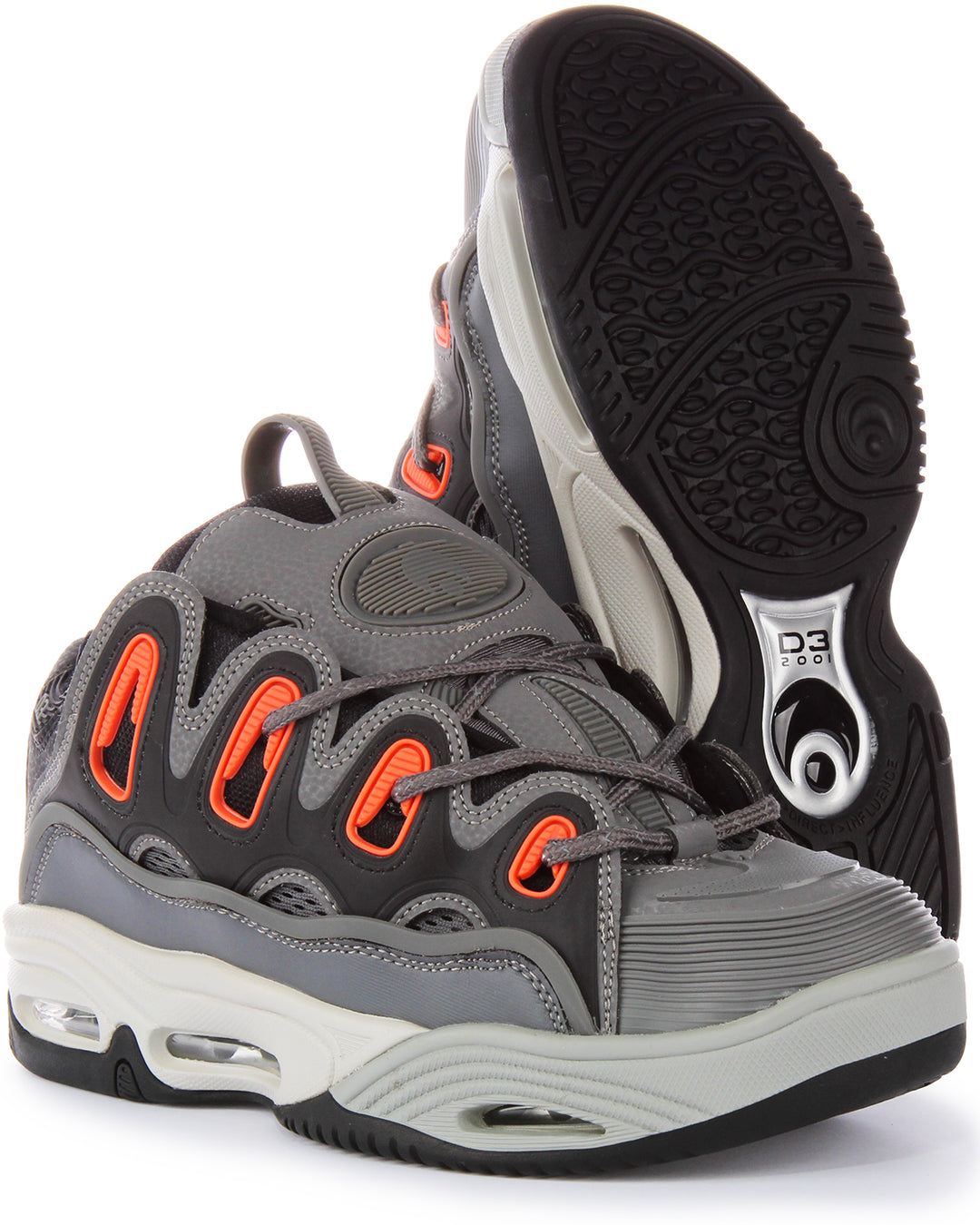 Baskets synthétiques pour hommes Osiris D3 2001 avec semelle épaisse à lacets en gris anthracite et noir