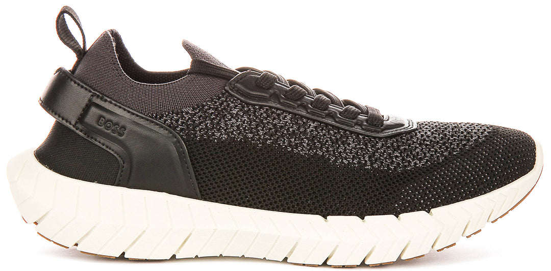 Boss Motion Knit Runner In Charcoal Black For Men