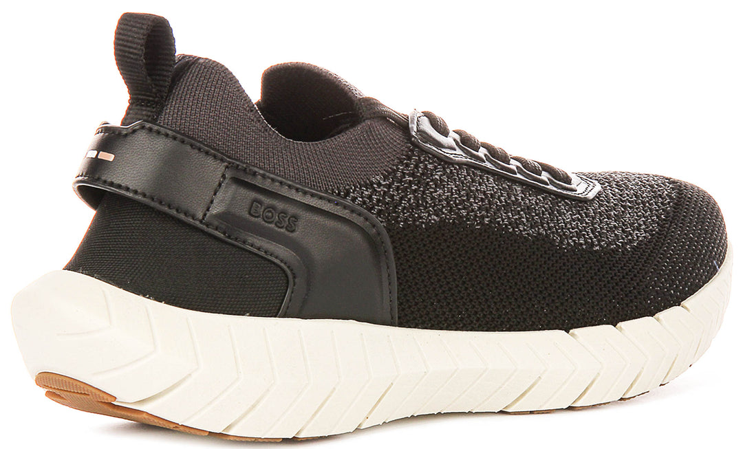 Boss Motion Knit Runner In Charcoal Black For Men