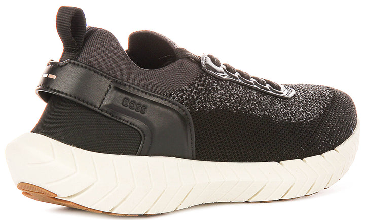 Boss Motion Knit Runner In Charcoal Black For Men