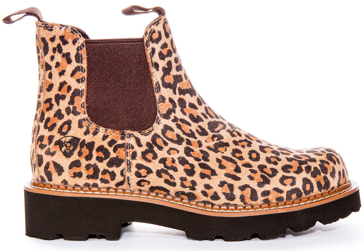 Ariat Stivaletti Chelsea da donna Fatbaby Twin Gore Single Stitch Welt Elastici in pelle scamosciata in ghepardo