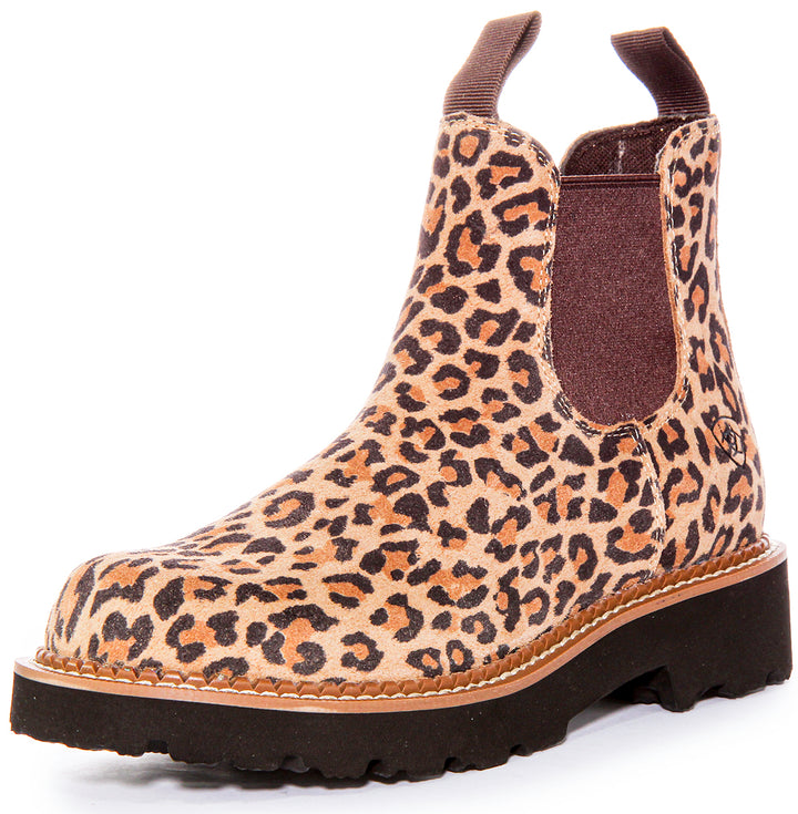 Ariat Stivaletti Chelsea da donna Fatbaby Twin Gore Single Stitch Welt Elastici in pelle scamosciata in ghepardo