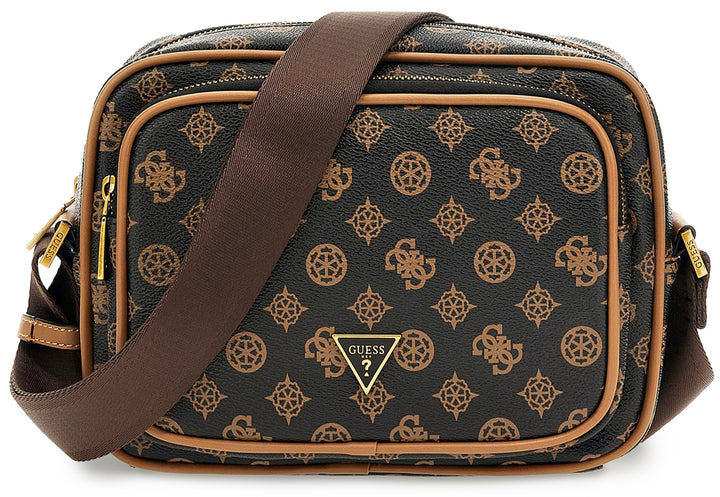 Guess Peony 4G Logo Frauen Kunstleder Kreuzung Tasche Schoko Braun