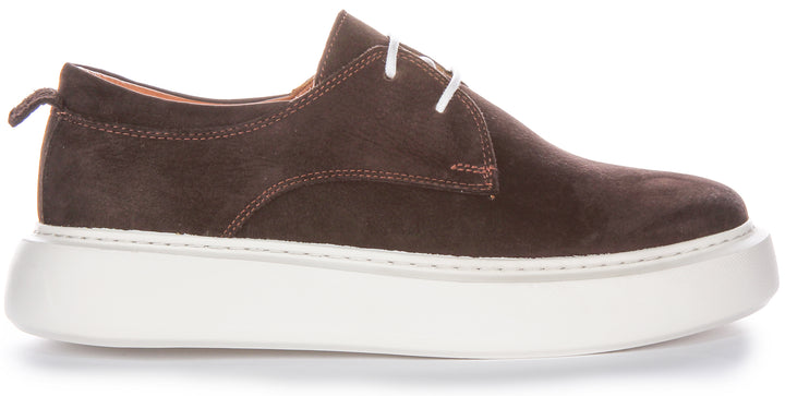 JUSTINREESS Earl Chaussures décontractées en cuir nubuck à silhouette intelligente pour hommes en marron chocolat