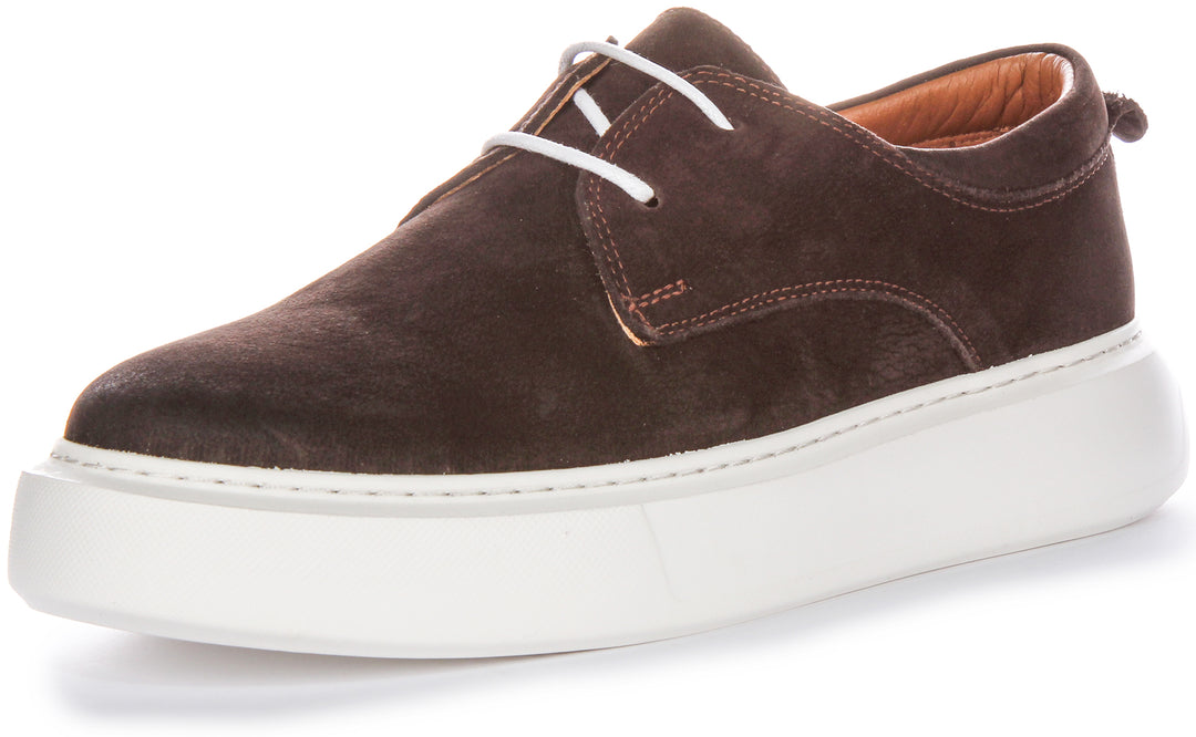 JUSTINREESS Earl Chaussures décontractées en cuir nubuck à silhouette intelligente pour hommes en marron chocolat