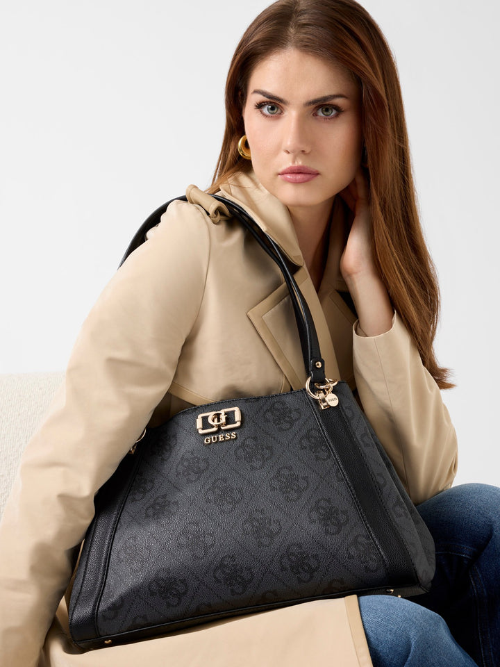 Guess Karnilla Logo Handbag In Coal For Women