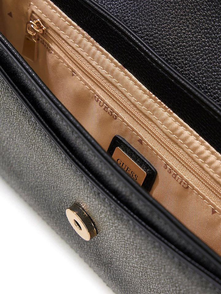Guess Sadie Flap Shoulder Bag In Coal For Women