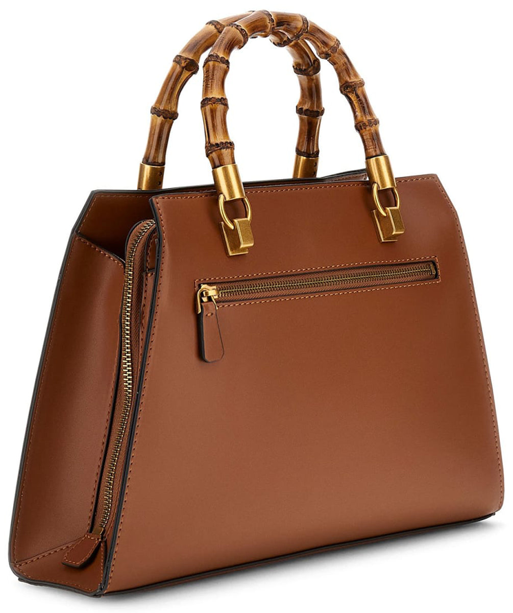 Guess Stephi Bamboo Tote Flap Handbag Women's Faux Leather Bags In Cognac