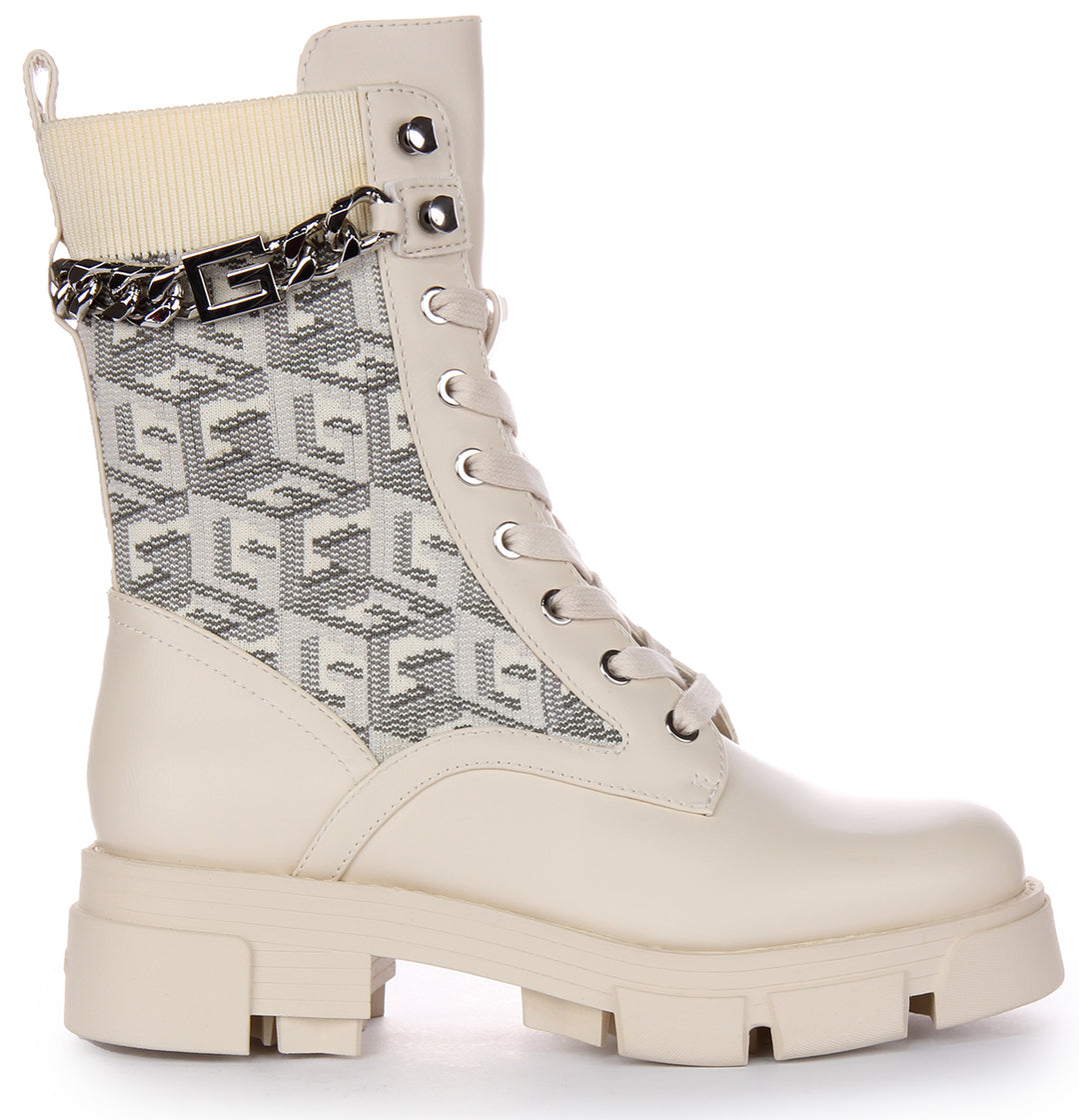 Guess Madira Boot In Cream For Women Lace up Combat Boots