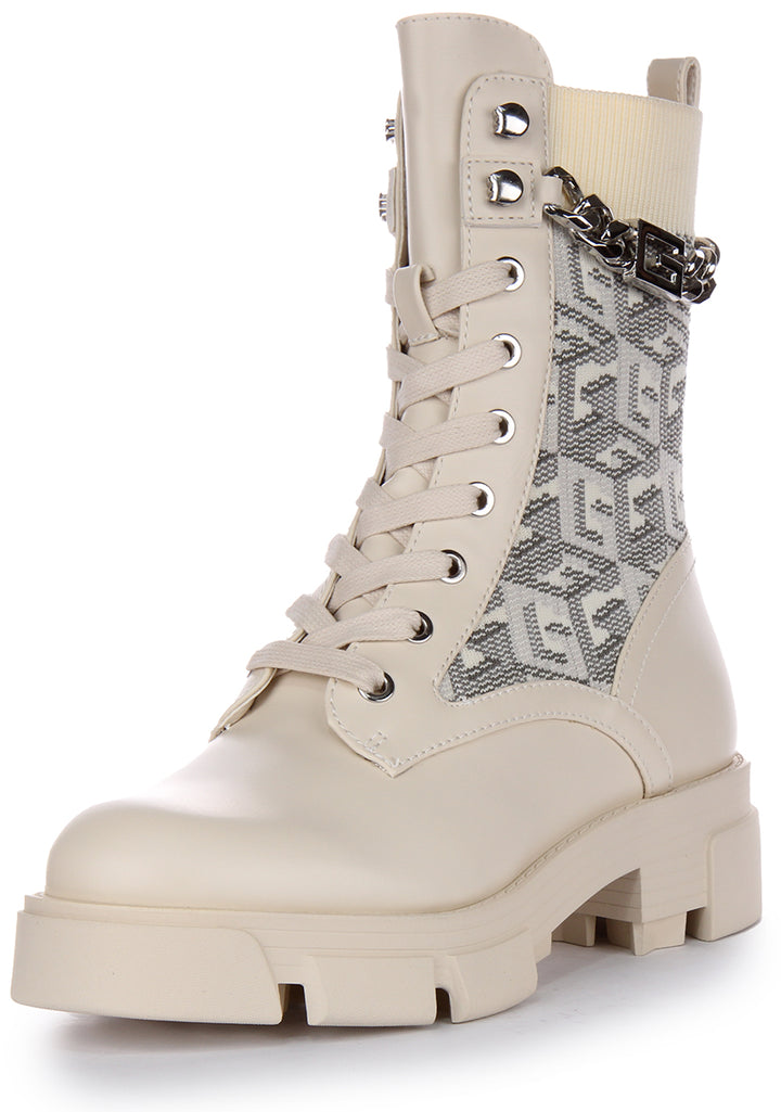 Guess Madiera Bottines à lacets G Cube avec logo en simili cuir pour femmes en crème