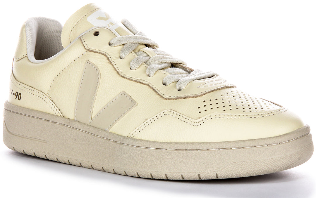 Veja V 90 Leder in Creme für Damen Schnür-Court-Sneaker – 4feetshoes
