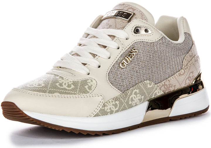 Guess Moxea10 Zapatillas de Cuero Sintético con Placas de Tacón y Logotipo de Peonía para Mujer en Crema