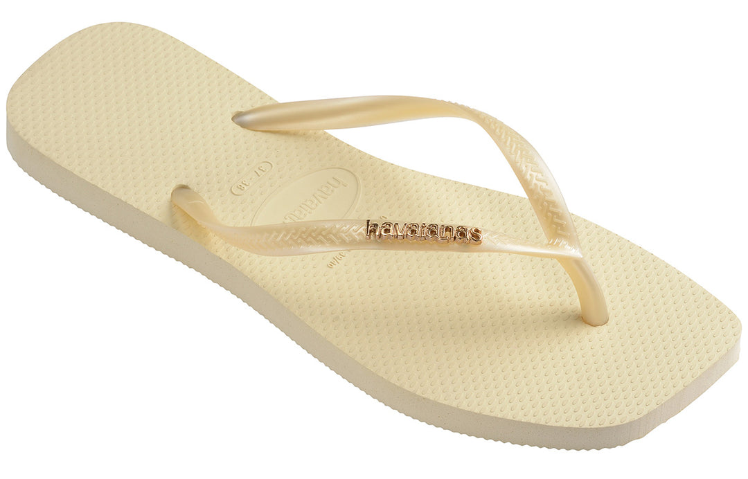 Havaianas Slim Square Logo Metalic Logo In Cream For Women