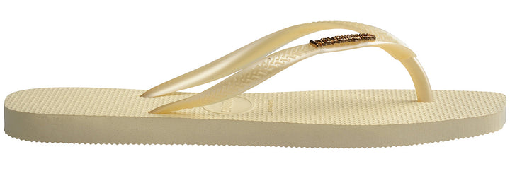 Havaianas Slim Square Logo Metalic Logo In Cream For Women