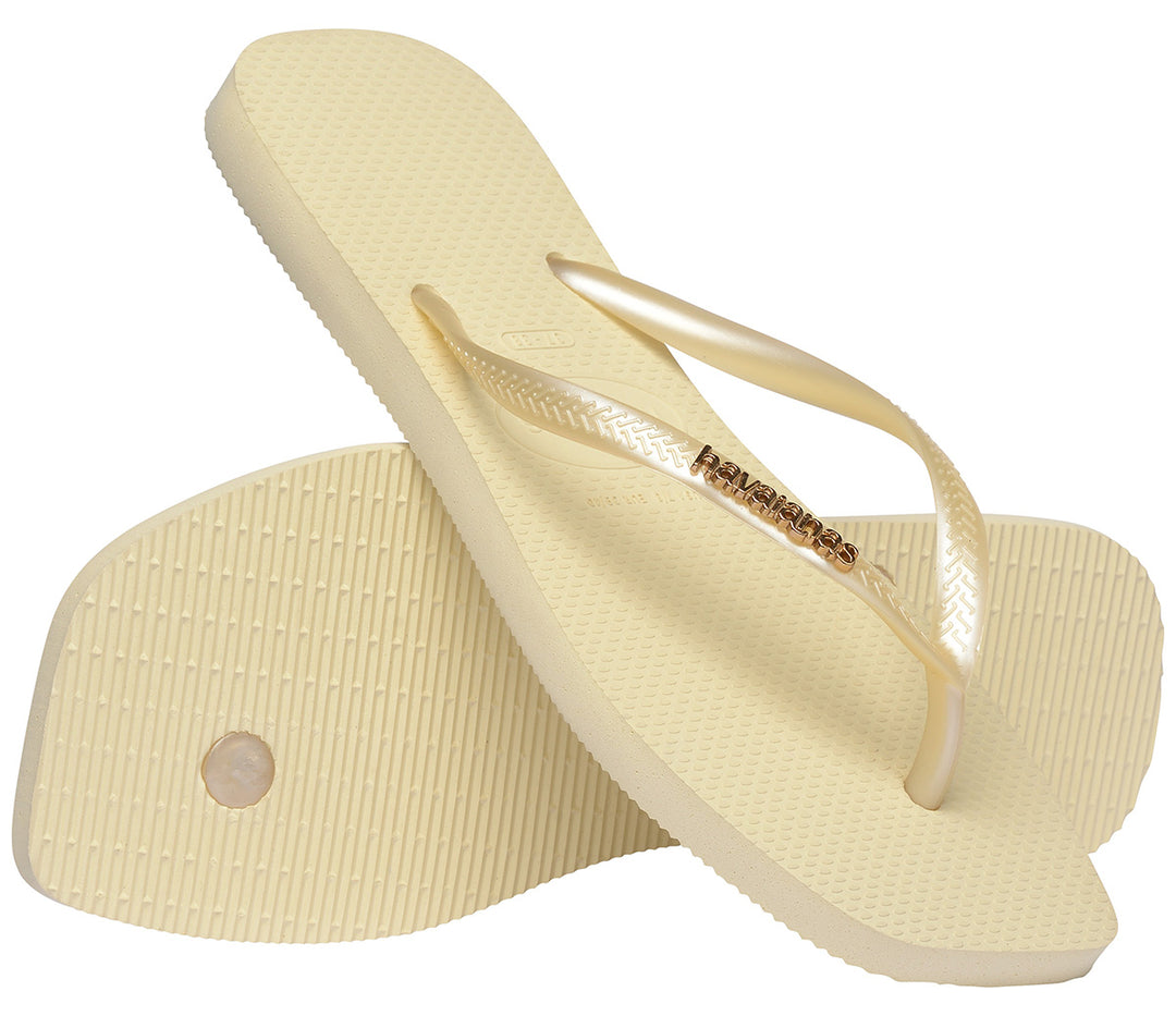 Havaianas Slim Square Logo Metalic Logo In Cream For Women