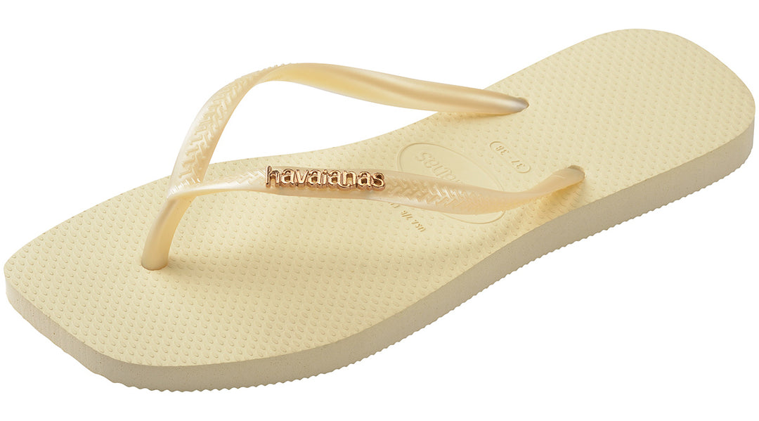 Havaianas Slim Square Logo Metalic Logo In Cream For Women