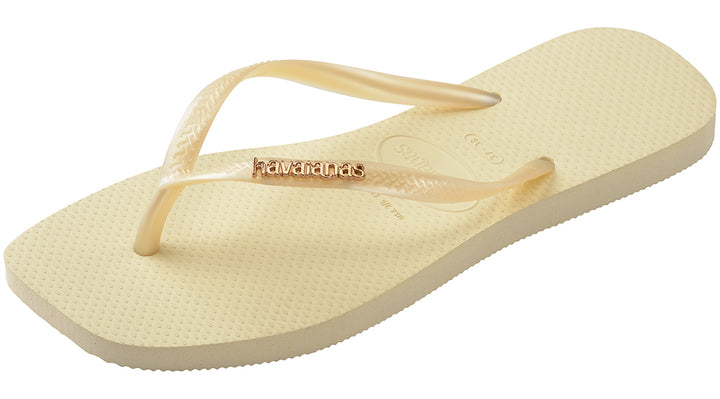 Havaianas Slim Square Logo Metalic Logo In Cream For Women