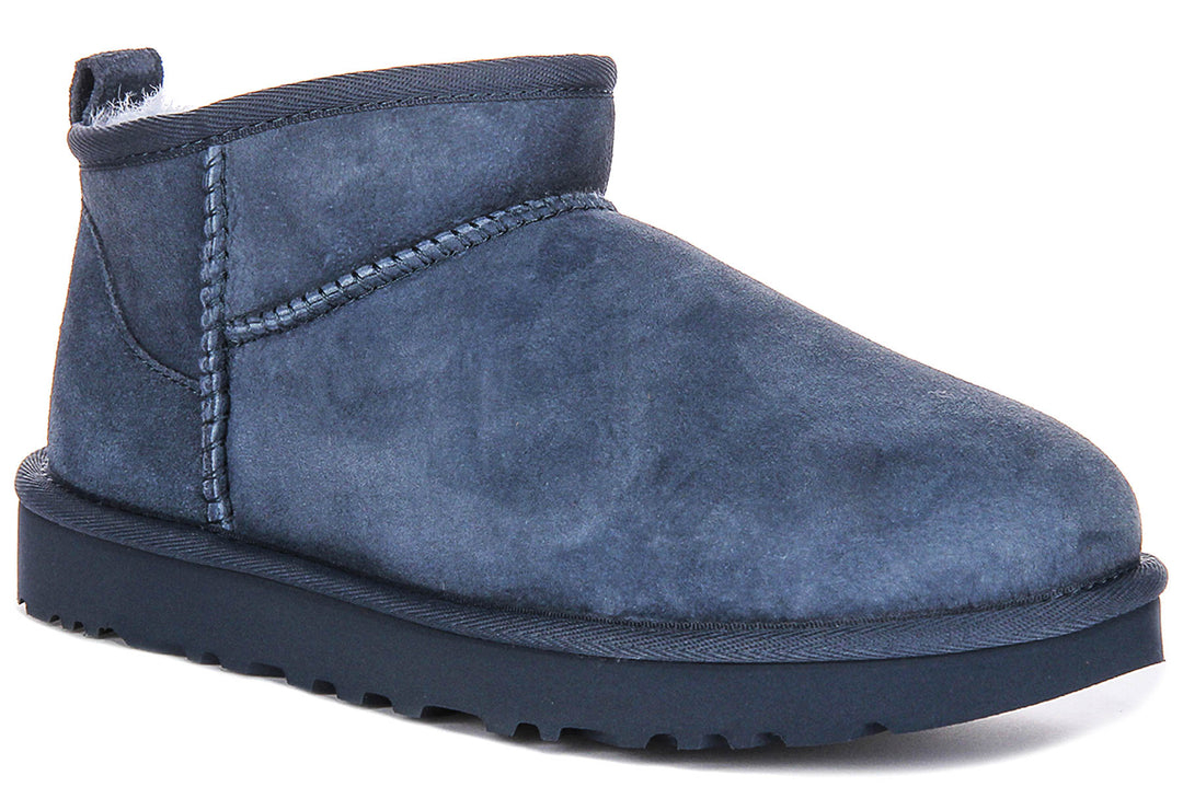 Ugg Australia Sheepskin Suede Ankle Boots Dark Blue Womens Ultra