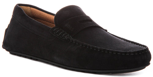 Boss Noel Moccasin Suede In Dark Blue For Men