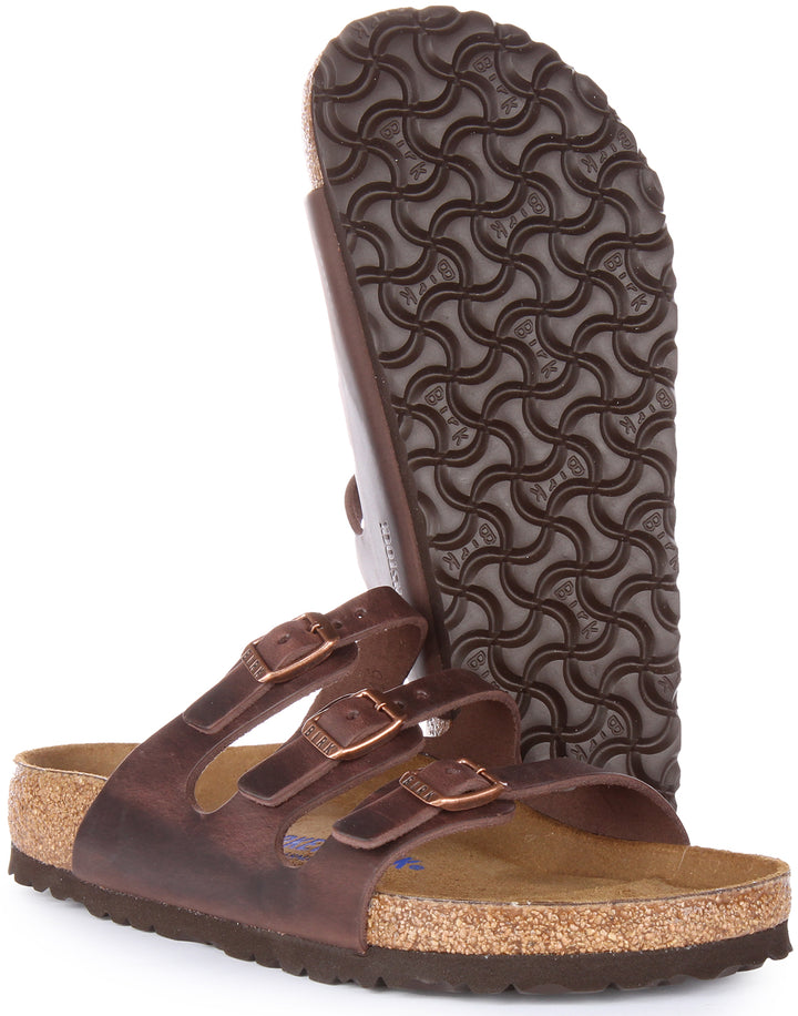 Birkenstock Florida Drei Riemen Geölte Leder Sandale Dunkelbraun