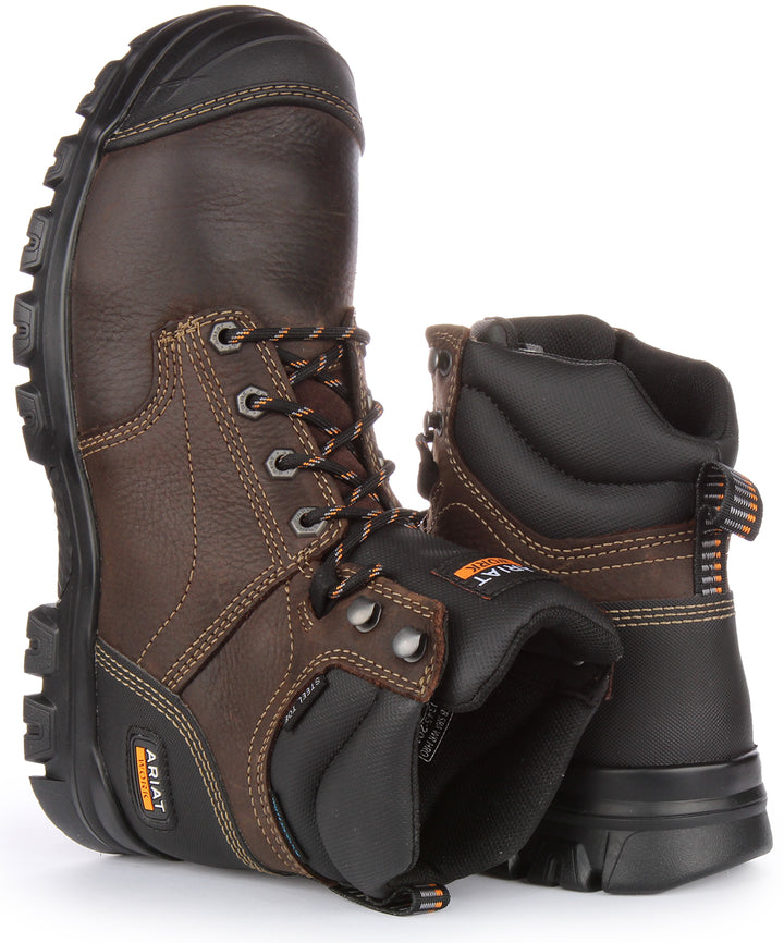 Ariat Treadfast 6" Bottes de travail à lacets en cuir imperméable et à bouts en acier pour hommes en brun foncé